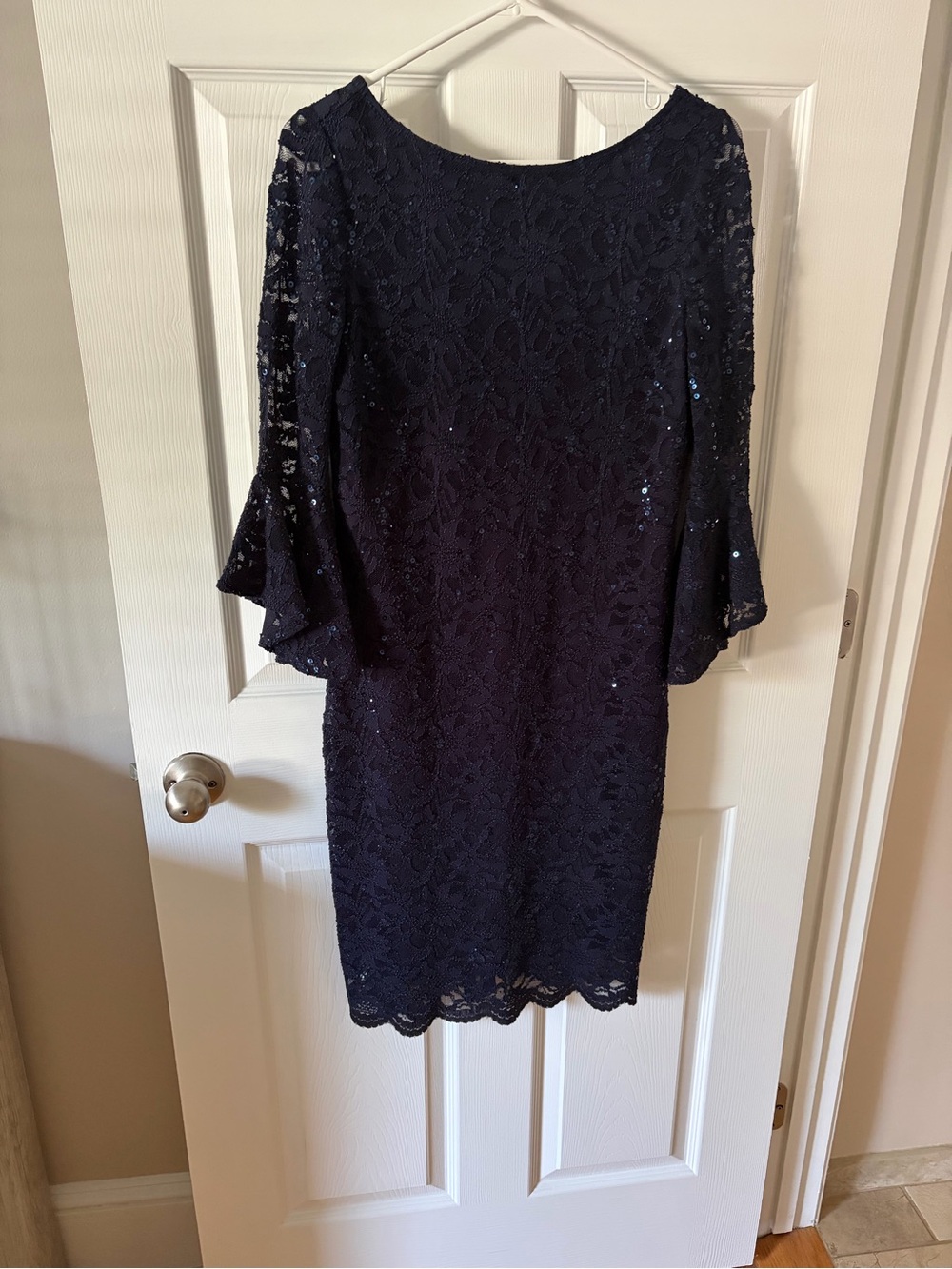 Marina Women's Navy Lace Sequin Cocktail Dress